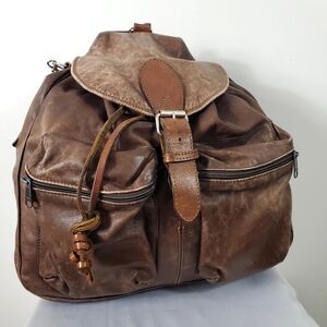 Vintage 90s RUGBY North America Pebbled Leather Drawstring Backpack Brown